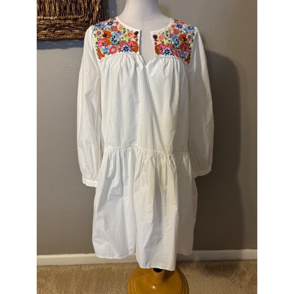 J Crew Midi Dress M Medium White Embroidered Cotton Poplin Pockets Relaxed - Picture 3 of 14